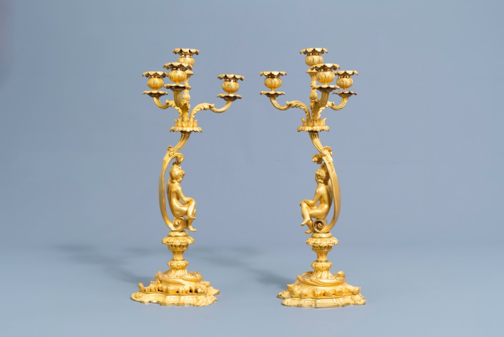 A GILT BRONZE SÈVRES STYLE CLOCK SET, LOUIS XV STYLE, FRANCE, 19TH CENTURY  View XX