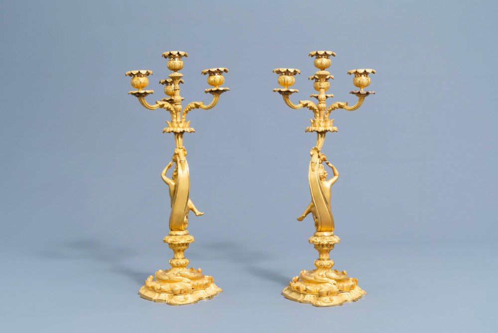 A GILT BRONZE SÈVRES STYLE CLOCK SET, LOUIS XV STYLE, FRANCE, 19TH CENTURY  View XXI