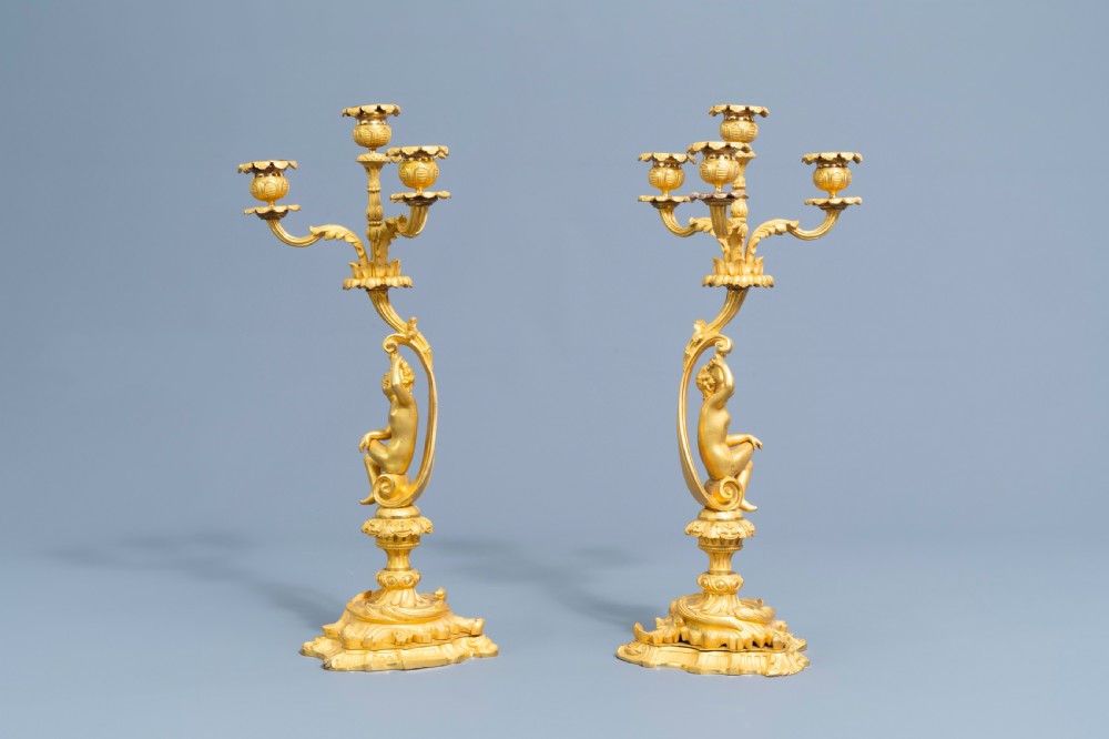 A GILT BRONZE SÈVRES STYLE CLOCK SET, LOUIS XV STYLE, FRANCE, 19TH CENTURY  View XXII