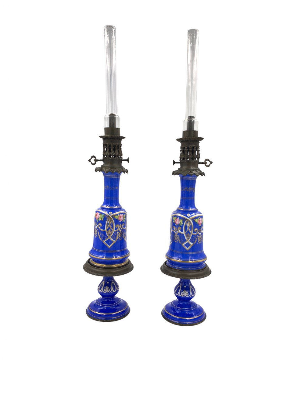 BLUE OPALINE OIL LAMPS FOR THE TURKISH MARKET, FRANCE,19TH CENTURY  View II