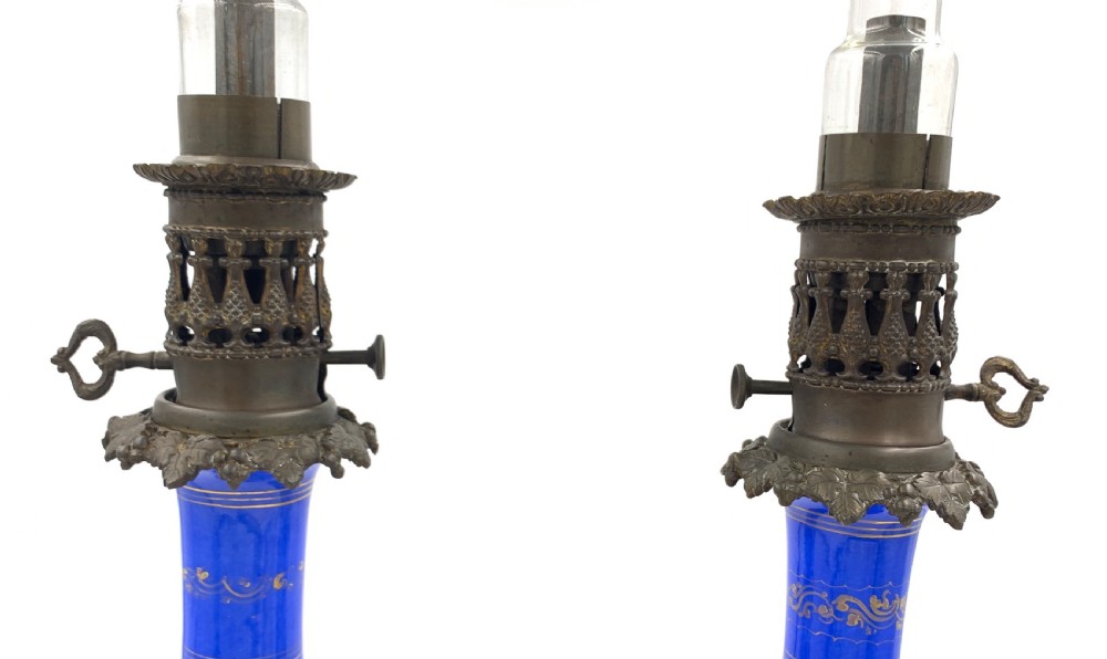BLUE OPALINE OIL LAMPS FOR THE TURKISH MARKET, FRANCE,19TH CENTURY  View III