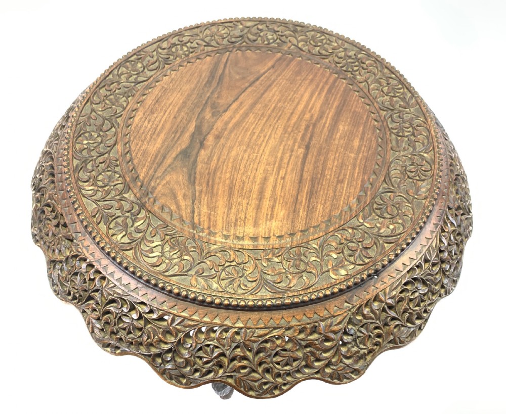 ANTIQUE ANGLO-INDIAN CARVED ROSEWOOD CENTRE TABLE, 19TH CENTURY  View II