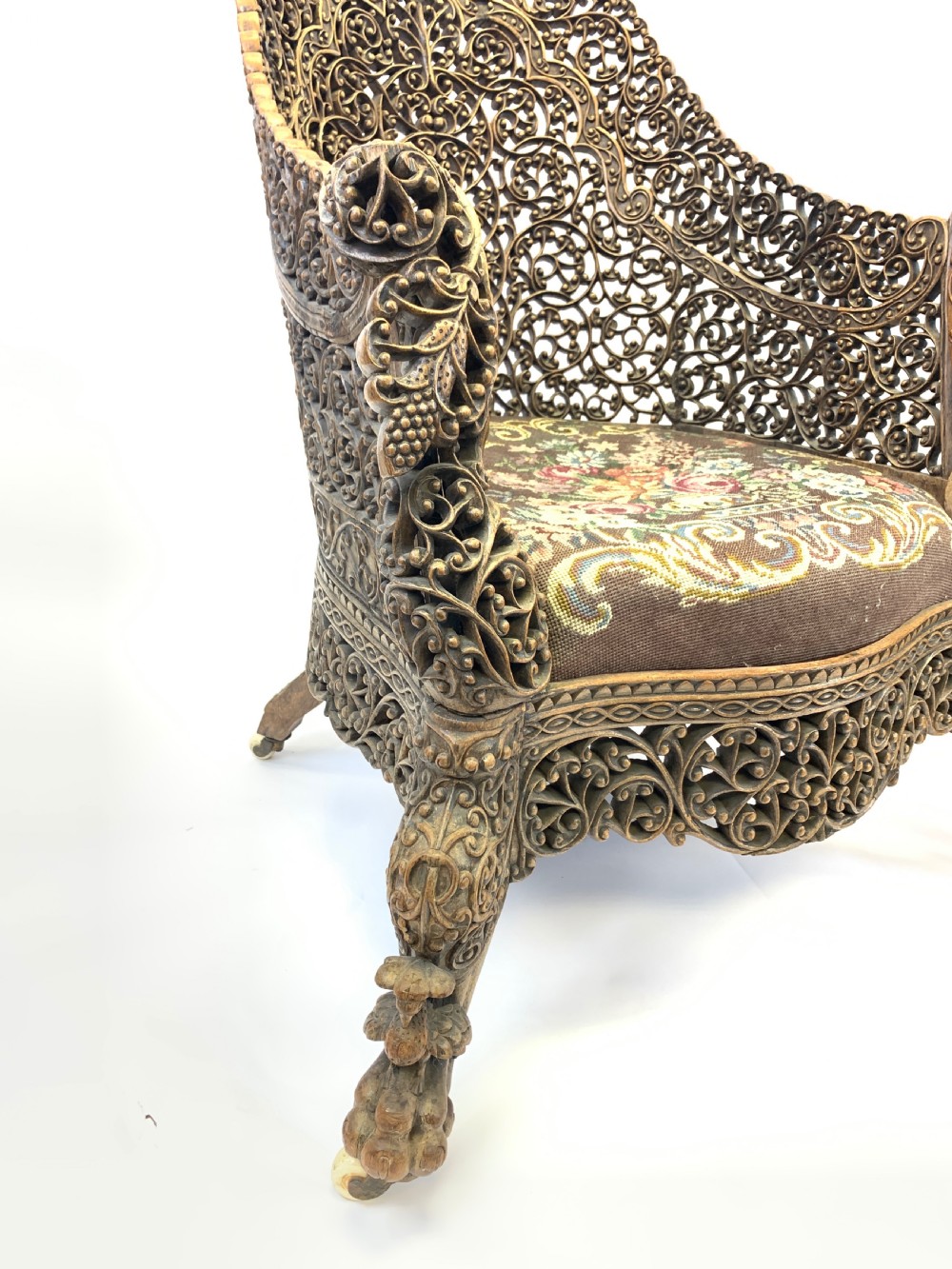 PAIR OF CARVED HARDWOOD ANGLO INDIAN ARM CHAIRS FROM THE BOMBAY PRESIDENCY, 19TH CENTURY  View VI