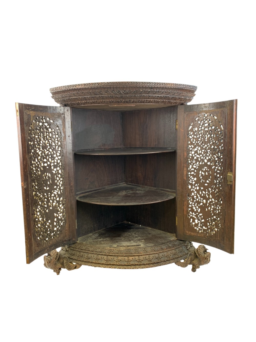 HEAVILY CARVED ANGLO INDIAN CORNER CABINET, 19TH CENTURY   View III