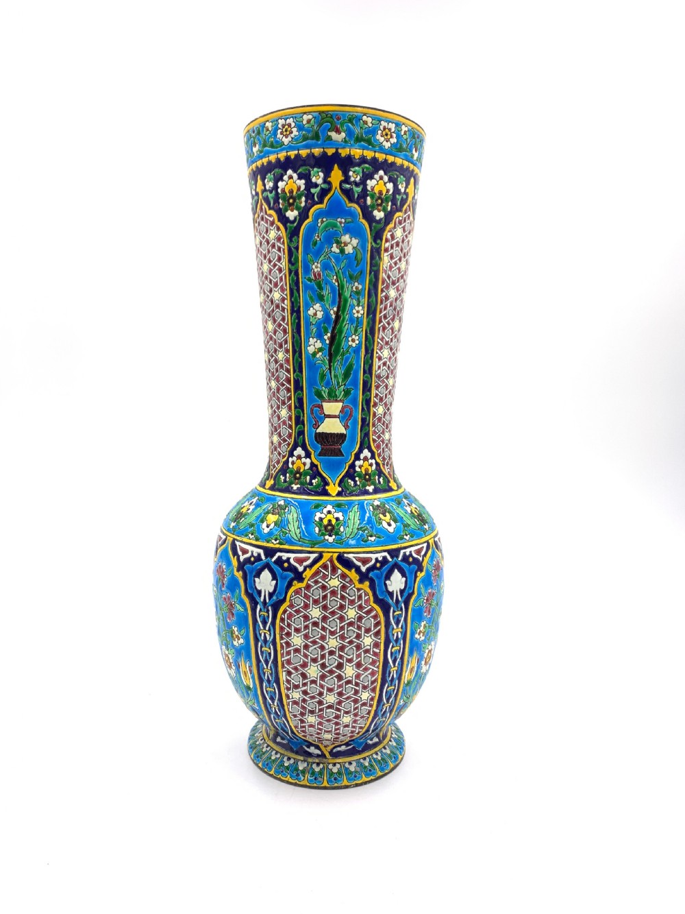 LONGWY FAIENCE ENAMELLED PLATE AND VASE  View II