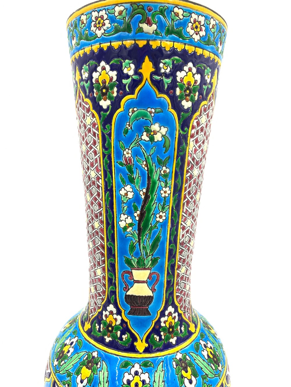 LONGWY FAIENCE ENAMELLED PLATE AND VASE  View III