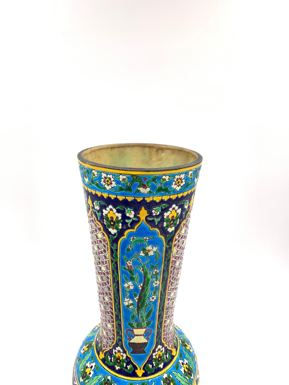 LONGWY FAIENCE ENAMELLED PLATE AND VASE  View IV