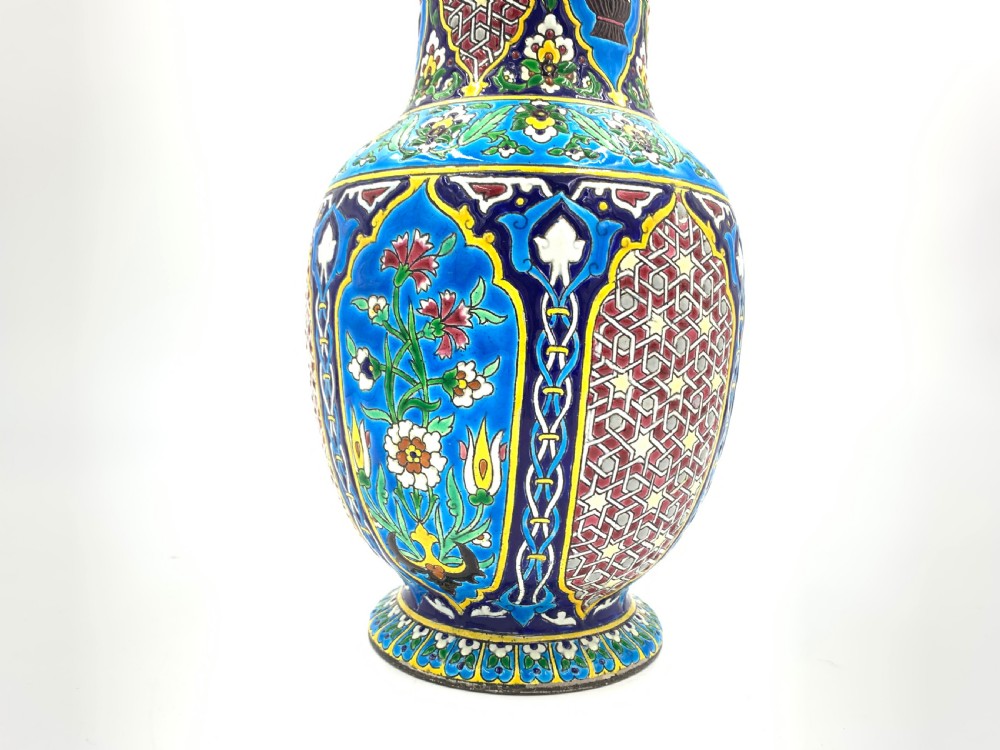 LONGWY FAIENCE ENAMELLED PLATE AND VASE  View V