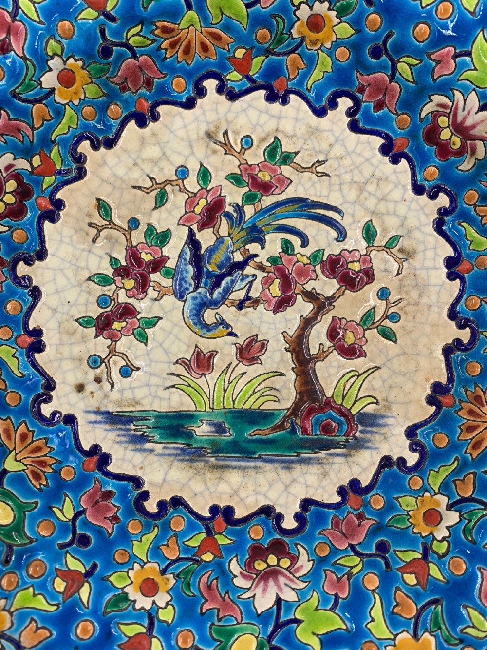 LONGWY FAIENCE ENAMELLED PLATE AND VASE  View IX