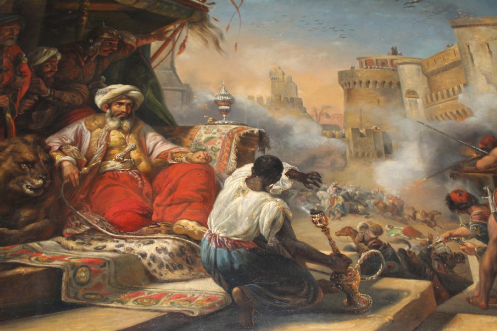 OIL ON CANVAS ORIENTALIST PAINTING DEPICTS THE MASSACRE OF THE MAMELUKES, AFTER HORACE VERNET, ENGLISH SCHOOL, 19TH CENTURY  View II