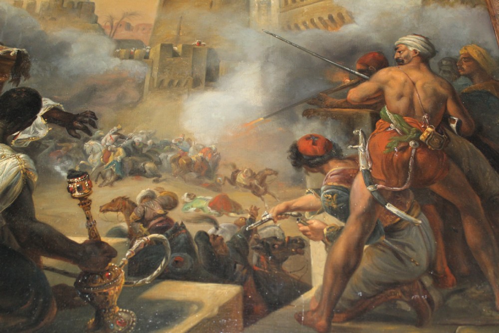 OIL ON CANVAS ORIENTALIST PAINTING DEPICTS THE MASSACRE OF THE MAMELUKES, AFTER HORACE VERNET, ENGLISH SCHOOL, 19TH CENTURY  View III