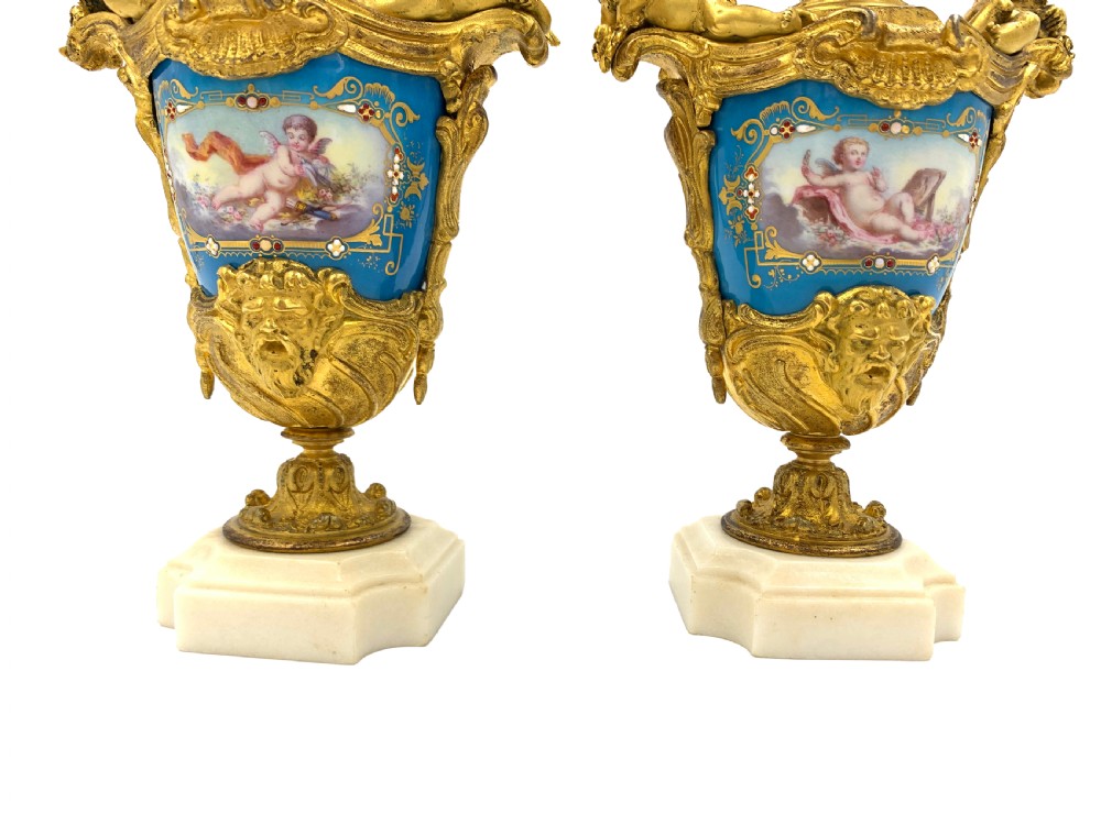 PAIR OF SEVRES STYLE JEWELLED PORCELAIN AND GILT METAL EWER VASES, 19TH CENTURY   View II