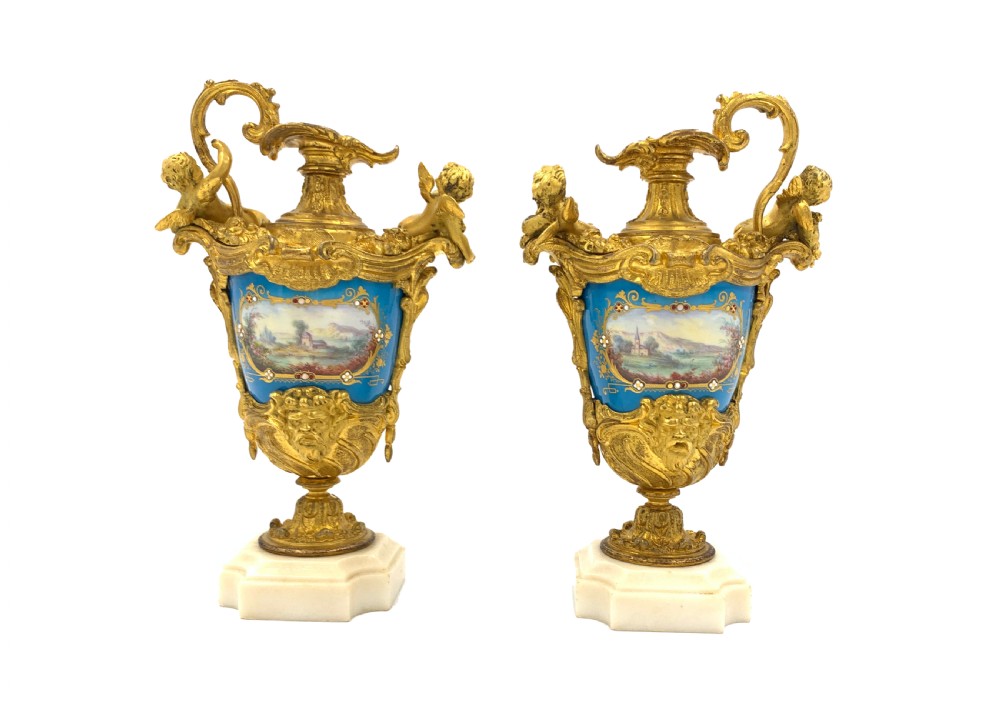 PAIR OF SEVRES STYLE JEWELLED PORCELAIN AND GILT METAL EWER VASES, 19TH CENTURY   View IV