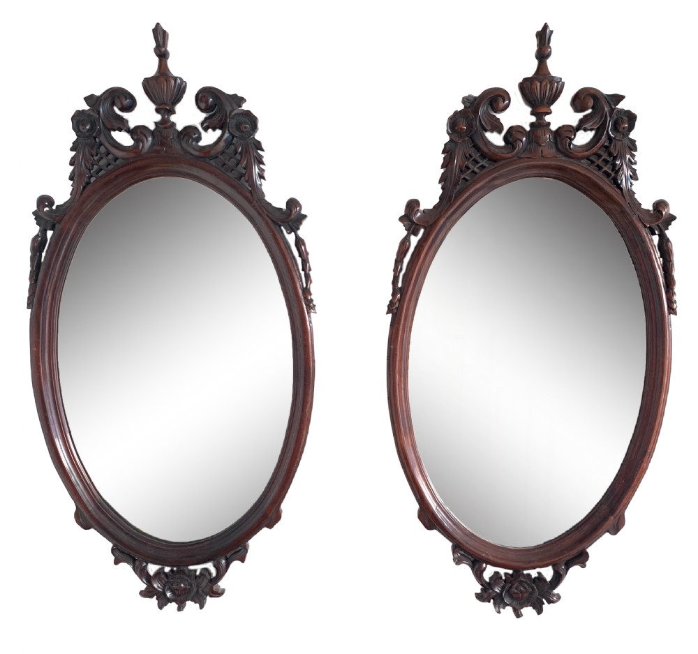 PAIR OF ANTIQUE VICTORIAN OVAL MAHOGANY MIRRORS, 19TH CENTURY 