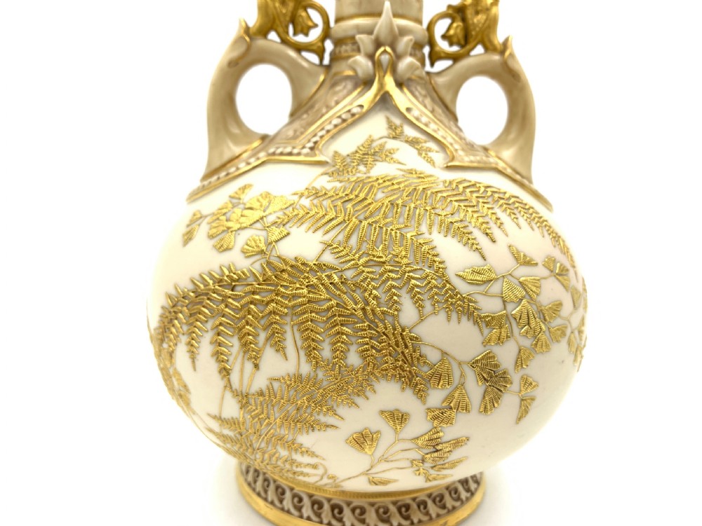PAIR OF LATE 19TH CENTURY JAPANESE STYLE GILT DECORATED ROYAL WORCESTER PORCELAIN VASES  View IV