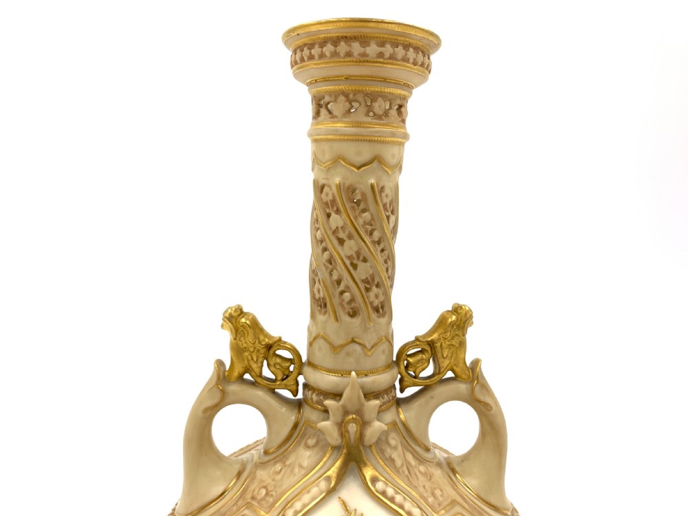 PAIR OF LATE 19TH CENTURY JAPANESE STYLE GILT DECORATED ROYAL WORCESTER PORCELAIN VASES  View VI