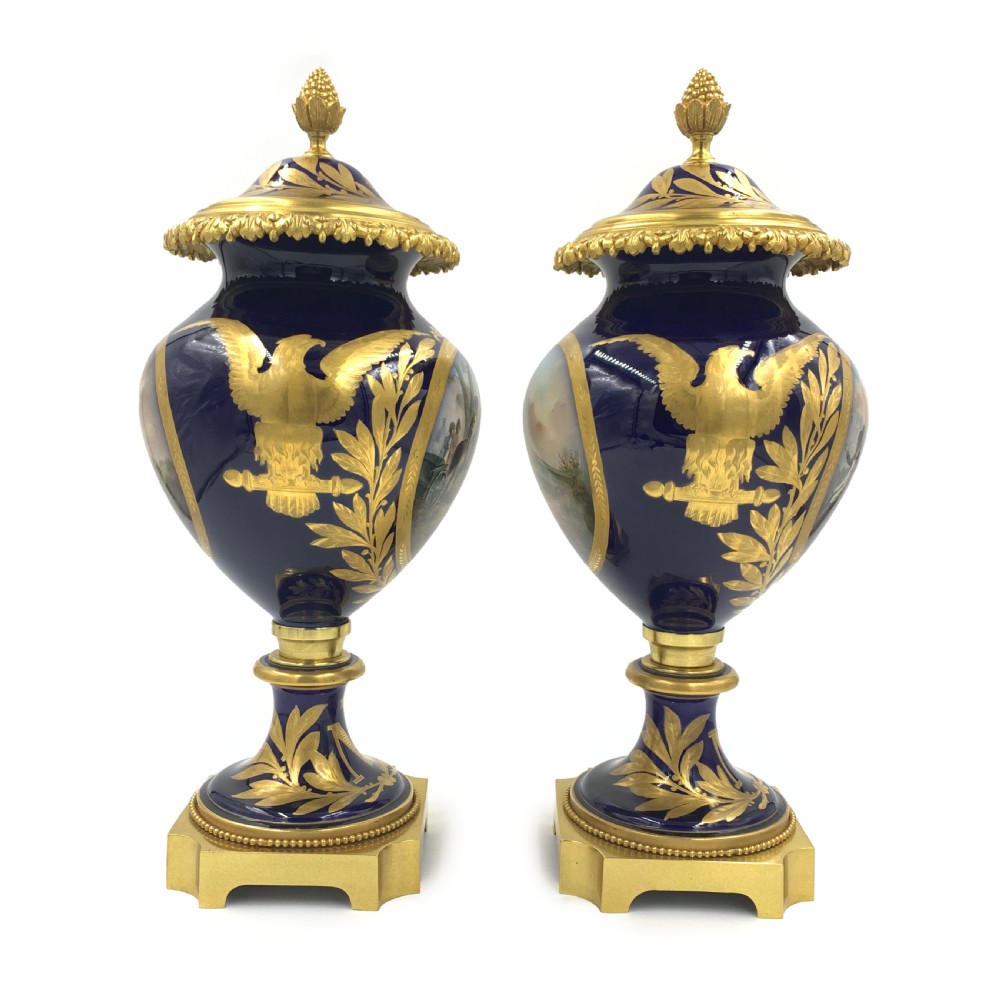 A FINE PAIR OF SEVRES STYLE NAPOLEONIC PORCELAIN VASES  View V