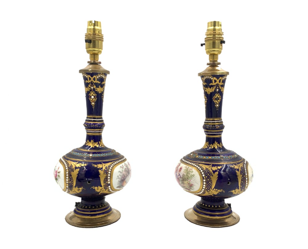 PAIR OF JEWELLED PORCELAIN LAMPS  View II