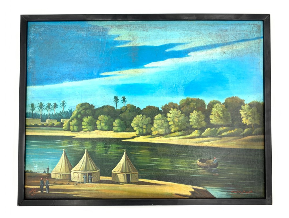 CAMP ON THE TIGRIS, OIL ON CANVAS PAINTING BY ABDUL KADIR AL RASSAM (IRAQ, 1882-1952) 