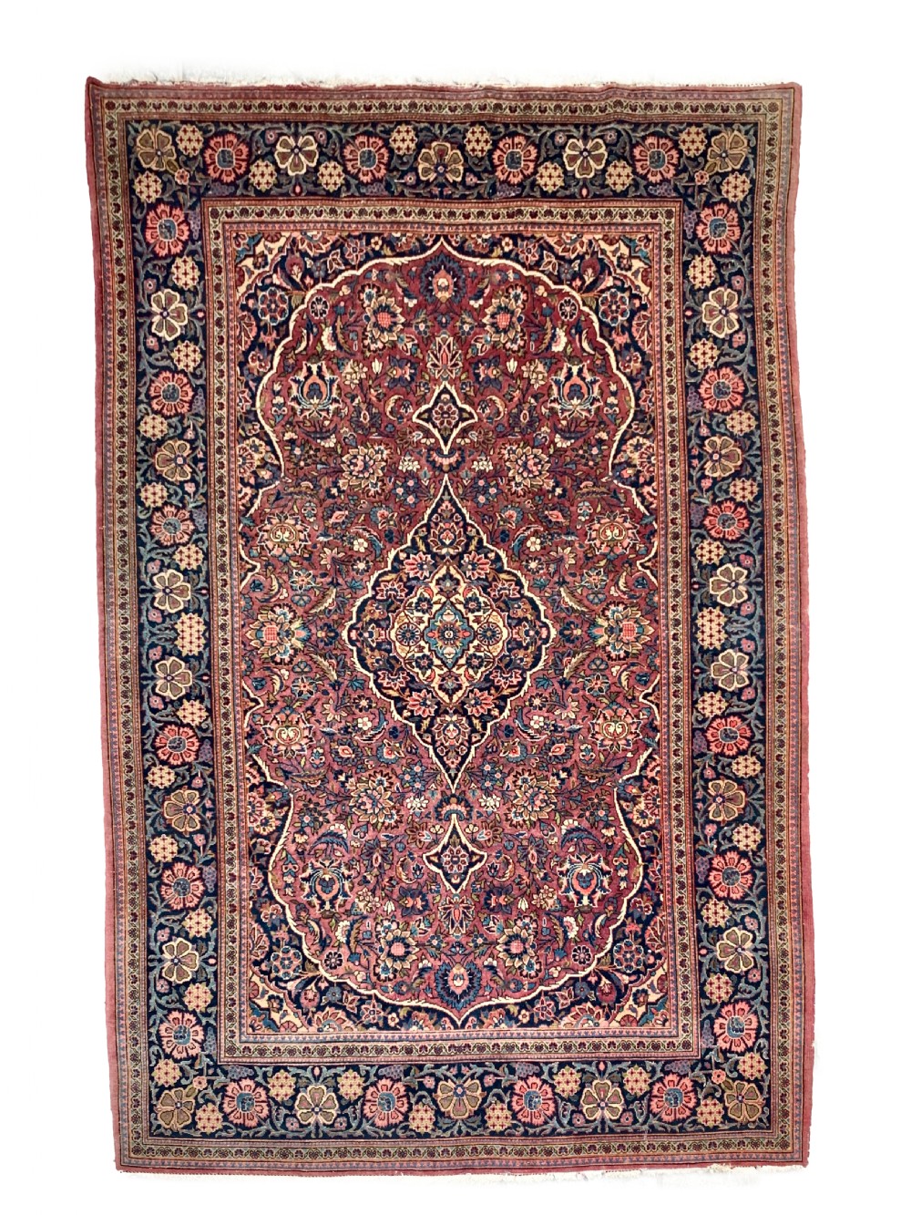 BURGUNDY GROUND PERSIAN KASHAN RUG IN FLORAL DESIGN 
