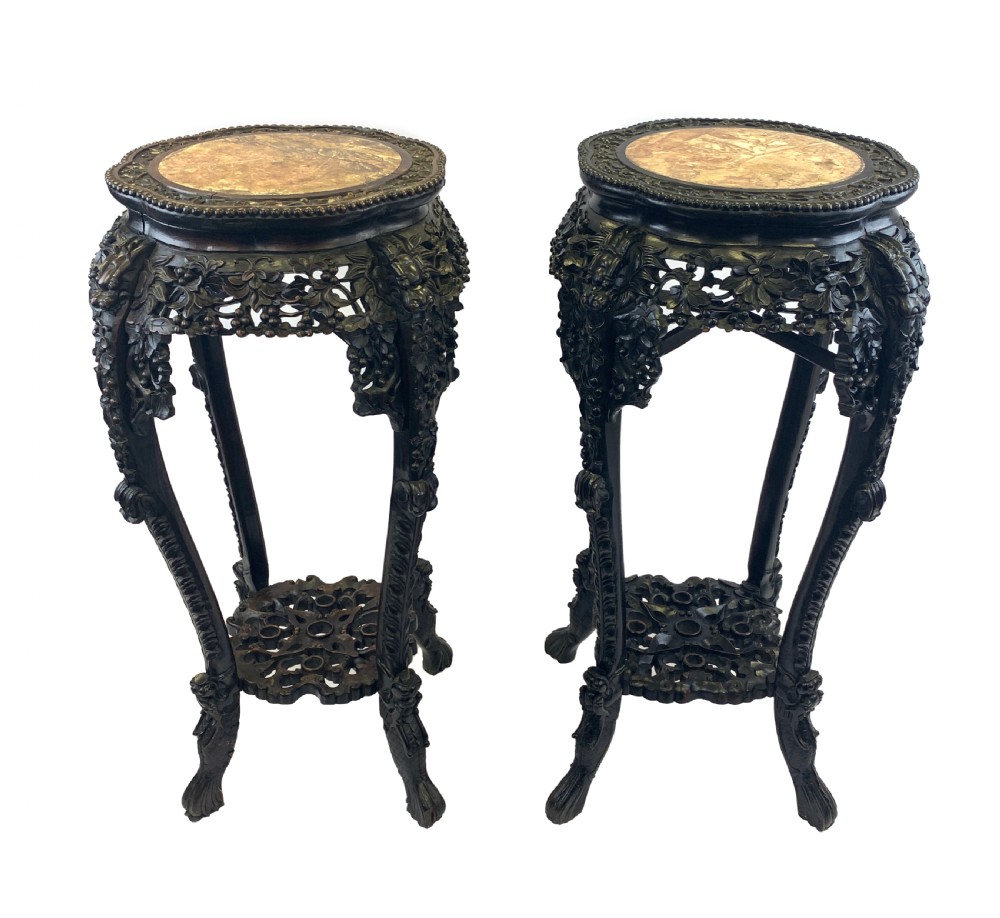 PAIR OF CHINESE MARBLE TOP STANDS