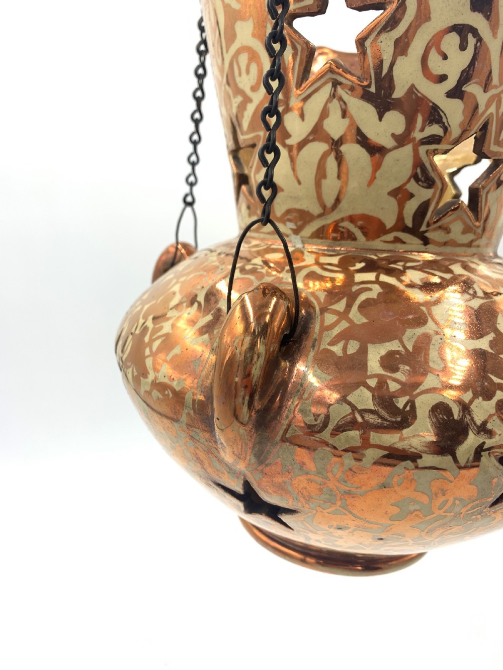 SPANISH HISPANO-MORESQUE LUSTER ISLAMIC MOSQUE LAMP, LATE 17TH CENTURY  View II