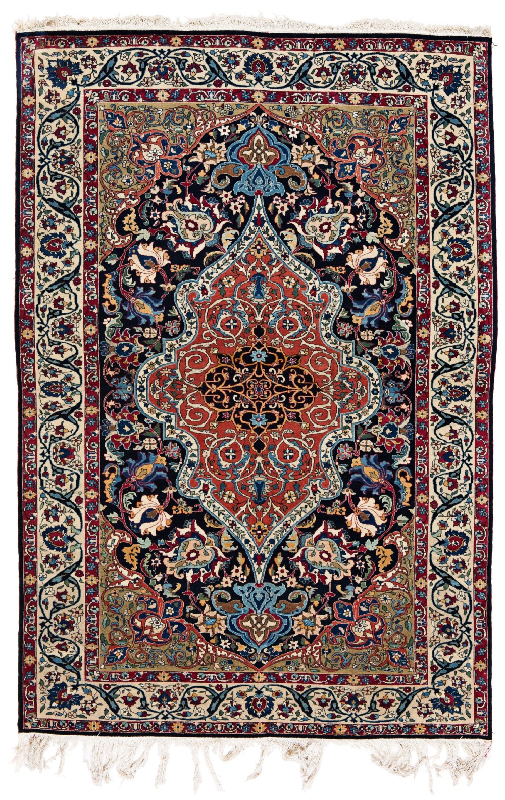 ANTIQUE WOOL AND PART SILK PERSIAN TEHRAN RUG 