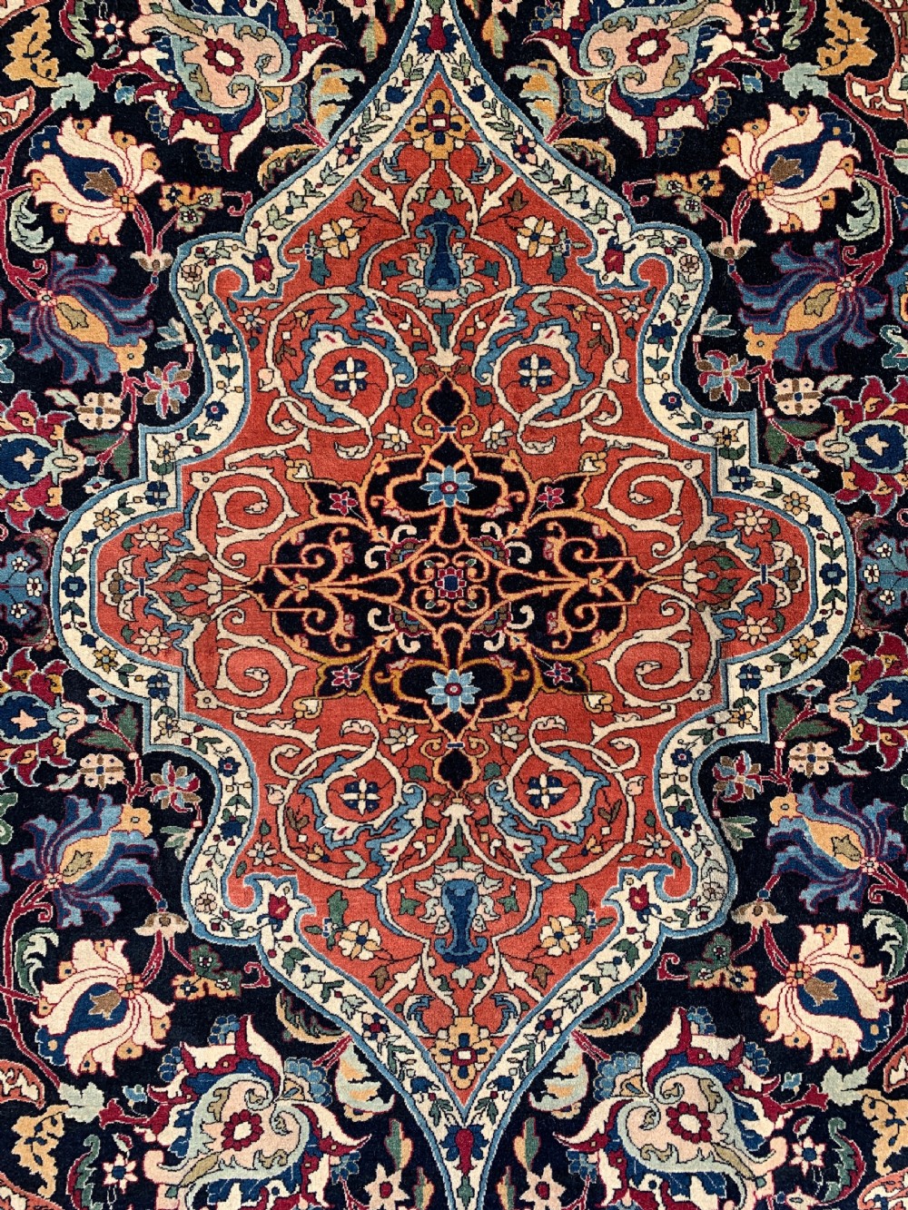 ANTIQUE WOOL AND PART SILK PERSIAN TEHRAN RUG  View III