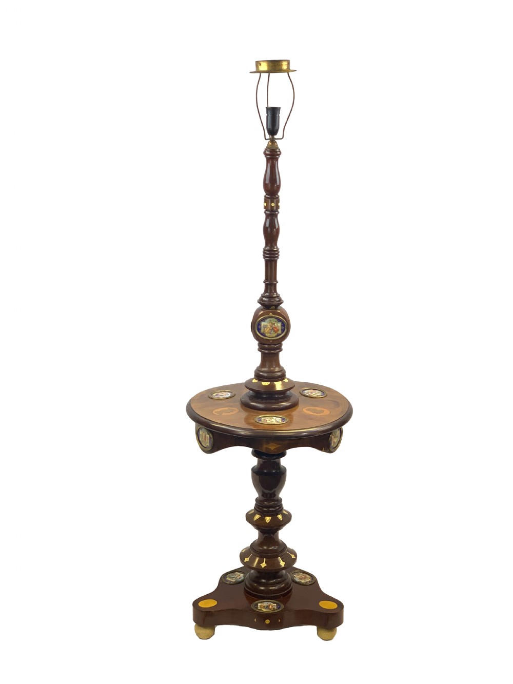 MAHOGANY LAMP STANDARD DECORATED WITH SEVRES STYLE PORCELAIN PLAQUES 