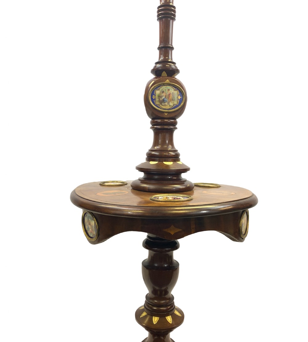 MAHOGANY LAMP STANDARD DECORATED WITH SEVRES STYLE PORCELAIN PLAQUES  View VI