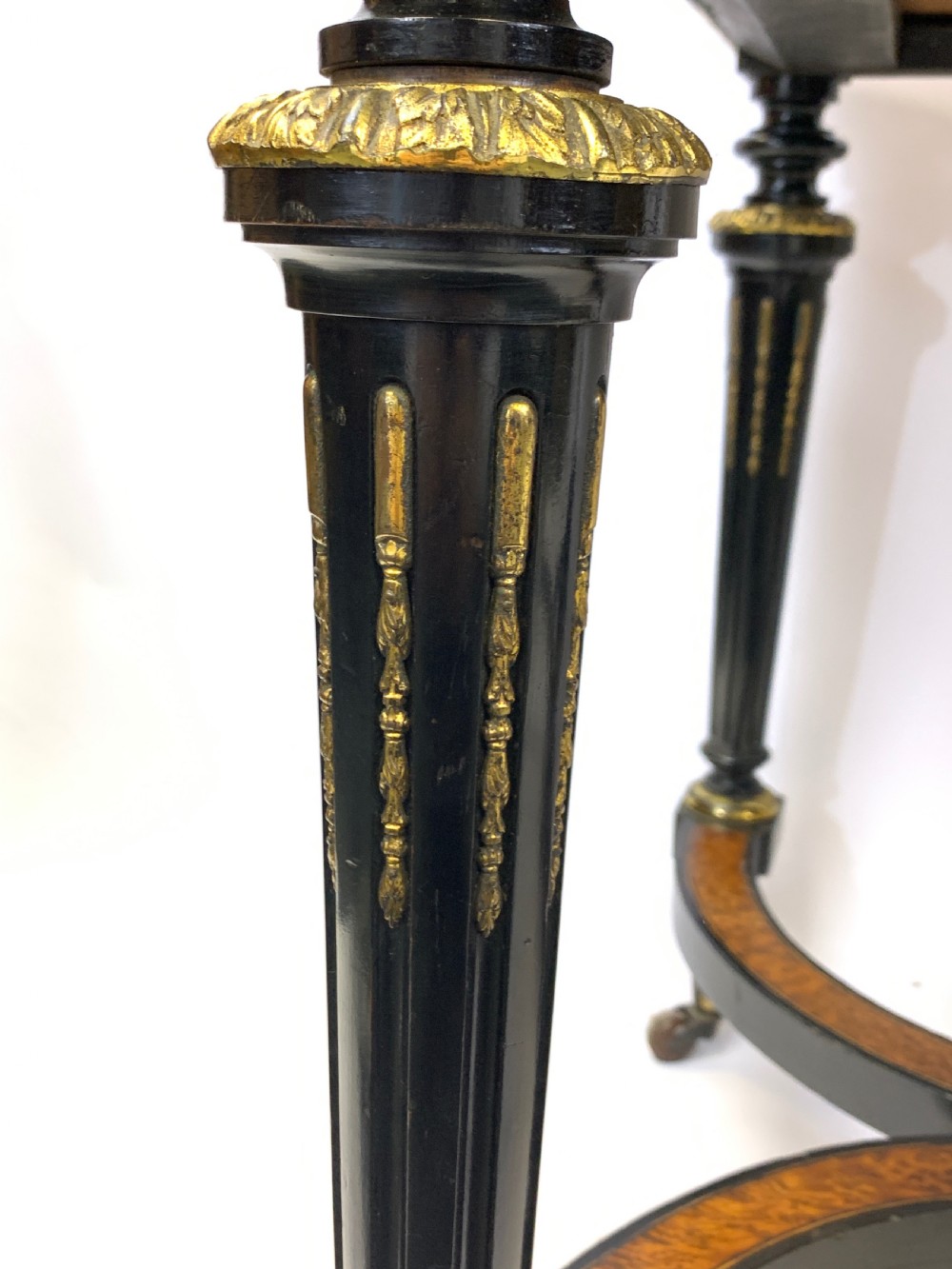 A VICTORIAN AMBOYNA WOOD AND EBONISED WRITING DESK WITH SEVRES STYLE PORCELAIN PLAQUES  View VI