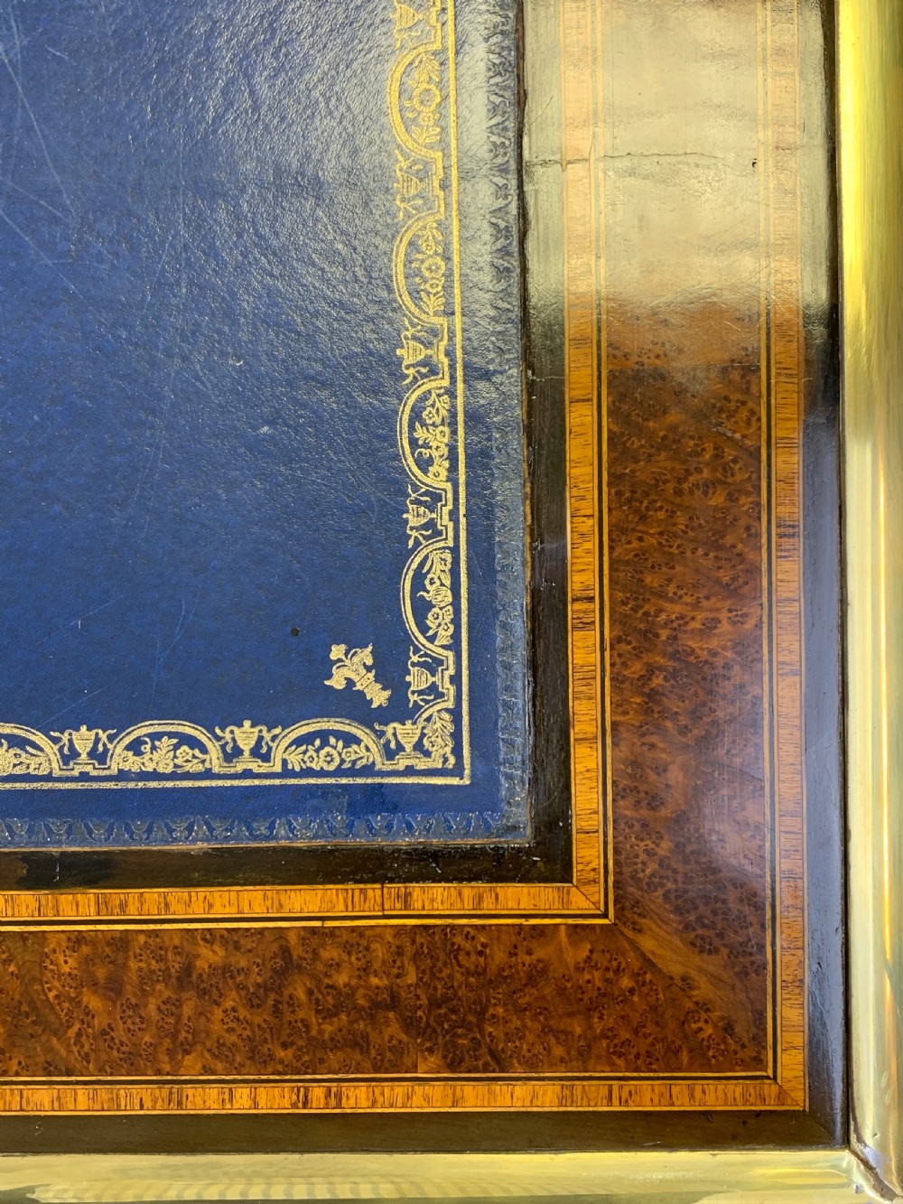 A VICTORIAN AMBOYNA WOOD AND EBONISED WRITING DESK WITH SEVRES STYLE PORCELAIN PLAQUES  View VII