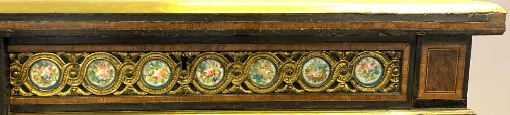 A VICTORIAN AMBOYNA WOOD AND EBONISED WRITING DESK WITH SEVRES STYLE PORCELAIN PLAQUES  View VIII
