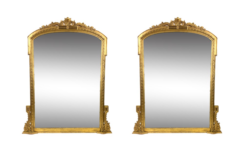 LARGE PAIR OF GILT WOOD VICTORIAN OVERMANTLE MIRRORS 