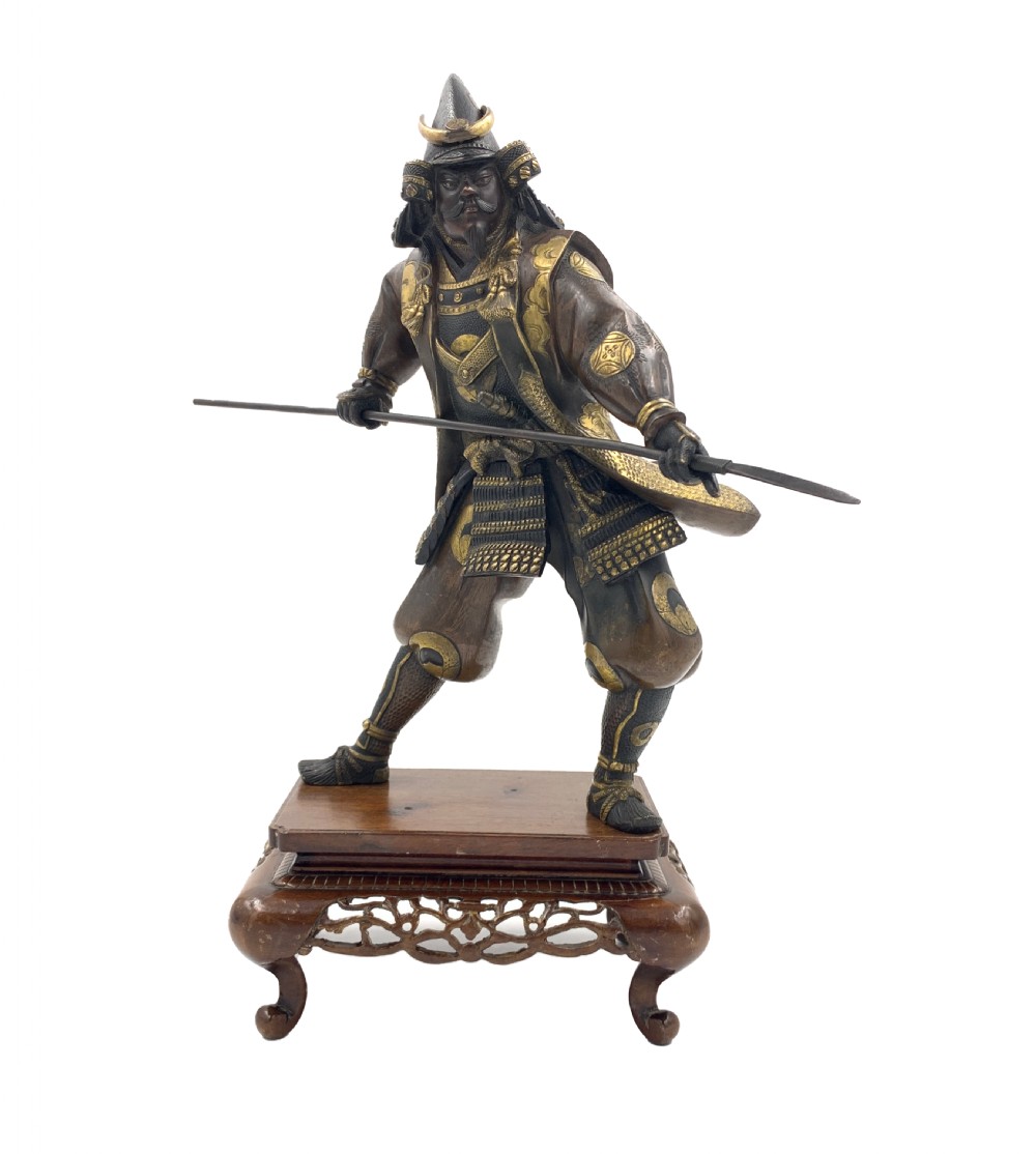 LARGE SIGNED JAPANESE PARCEL GILT BRONZE FIGURE, MEIJI PERIOD 