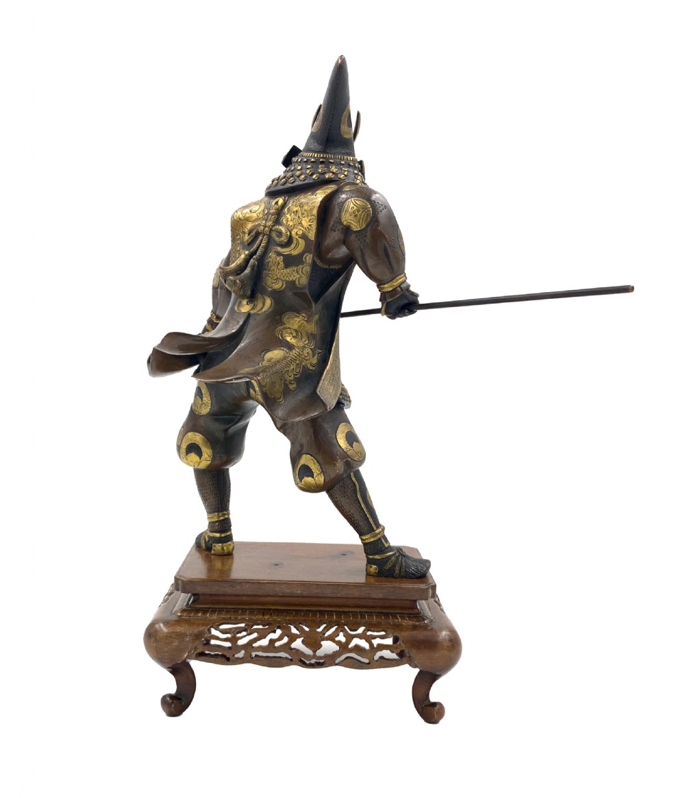 LARGE SIGNED JAPANESE PARCEL GILT BRONZE FIGURE, MEIJI PERIOD  View III