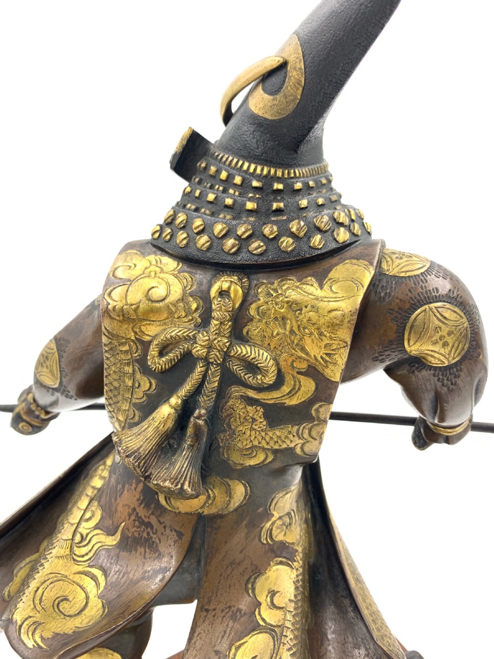 LARGE SIGNED JAPANESE PARCEL GILT BRONZE FIGURE, MEIJI PERIOD  View V