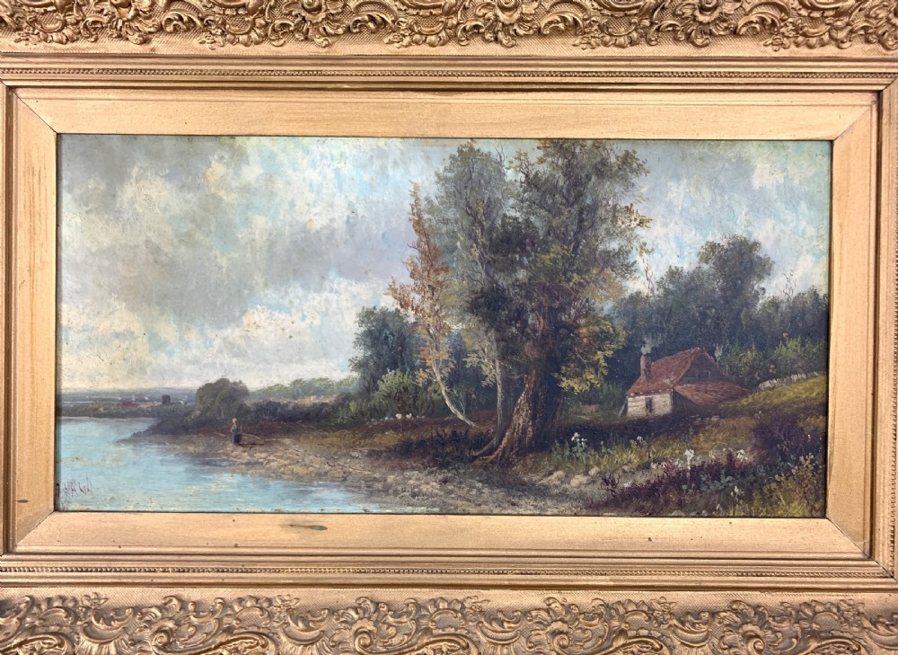 PAIR OF 18TH CENTURY GILT-WOOD FRAMED OIL ON CANVAS LANDSCAPES, SIGNED J.HALL  View II