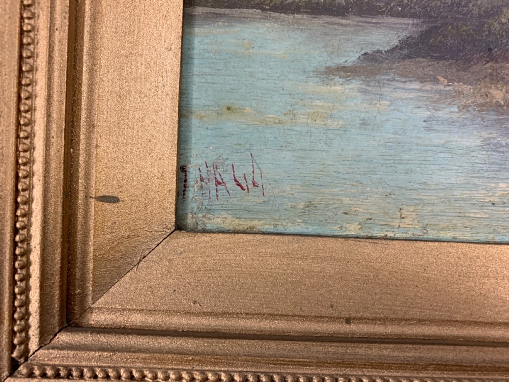 PAIR OF 18TH CENTURY GILT-WOOD FRAMED OIL ON CANVAS LANDSCAPES, SIGNED J.HALL  View V