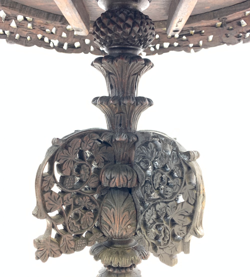 19TH CENTURY ANGLO-INDIAN EXTENSIVELY CARVED ROSEWOOD CENTRE TABLE View V
