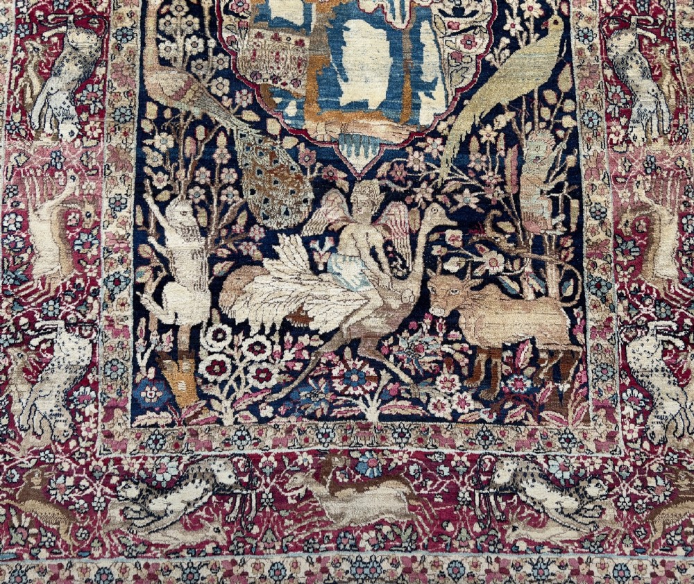 Pictorial Kerman Raver Rug Depicts Khosrow Anushirvan King Of Persia  View II