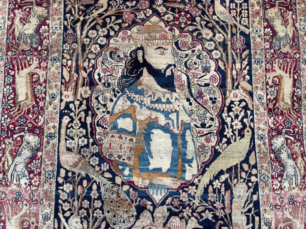 Pictorial Kerman Raver Rug Depicts Khosrow Anushirvan King Of Persia  View III