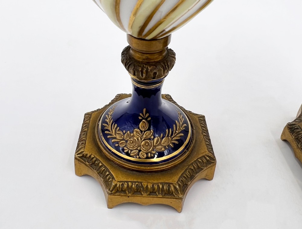 Pair Of French Sevres Style Twisted Body Porcelain & Gilt Bronze Vases  View V