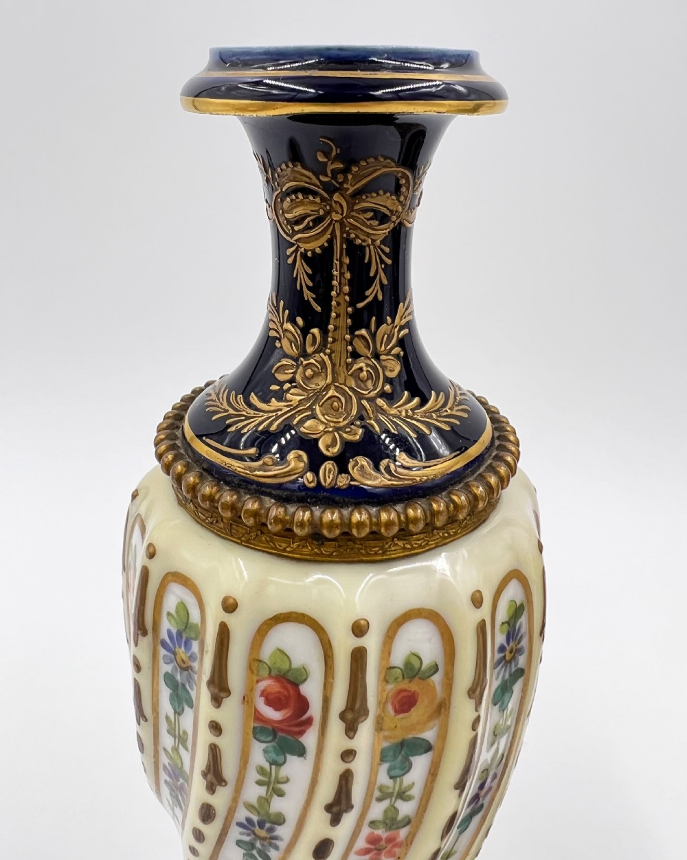 Pair Of French Sevres Style Twisted Body Porcelain & Gilt Bronze Vases  View VI