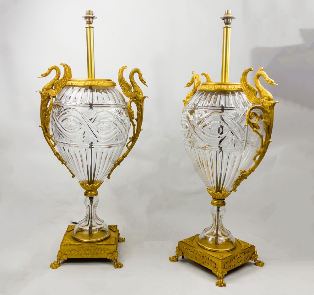 Large Pair Of French Antique Ormolu-Mounted Cut-Glass Vases Fitted As Lamps  View III
