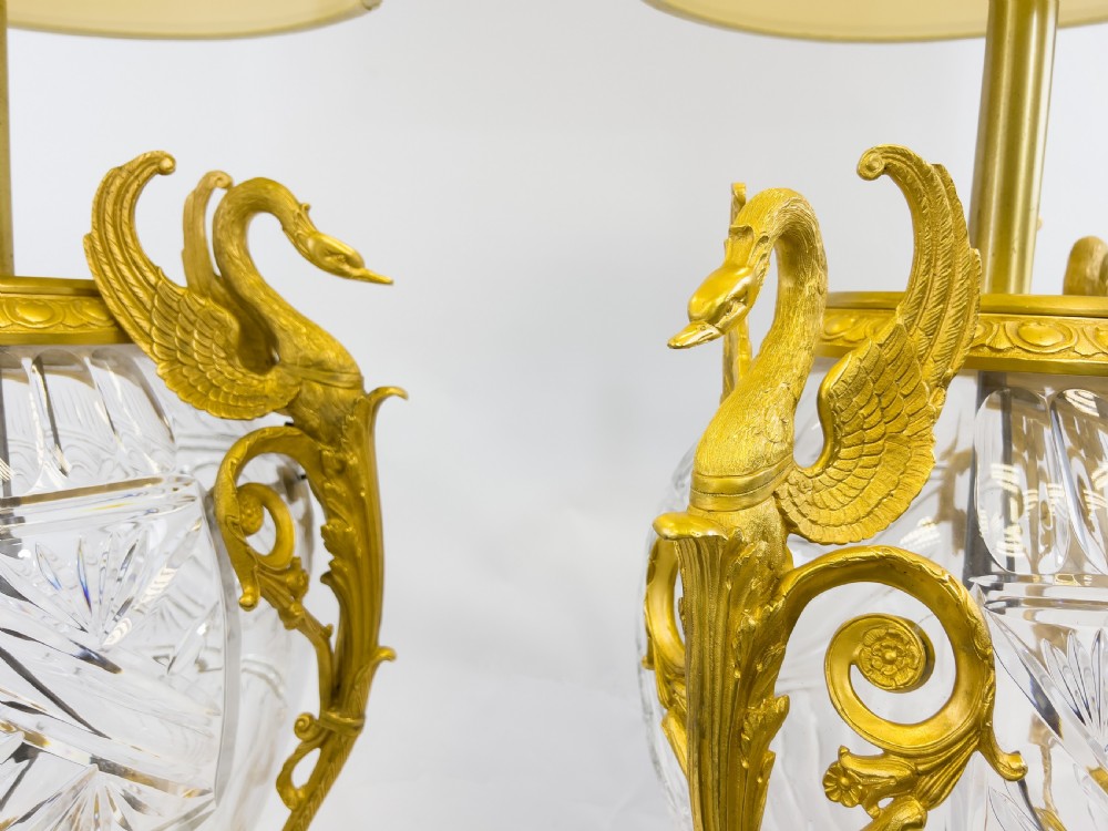 Large Pair Of French Antique Ormolu-Mounted Cut-Glass Vases Fitted As Lamps  View IV