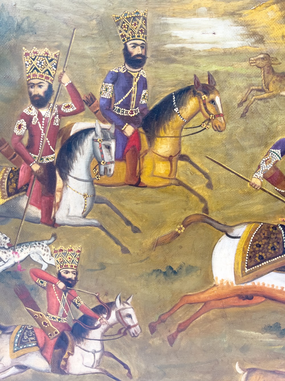 Oil On Canvas Depicts Hunting Scene Of Qajar Ruler Fath 'Ali Shah, Qajar Dynasty  View V