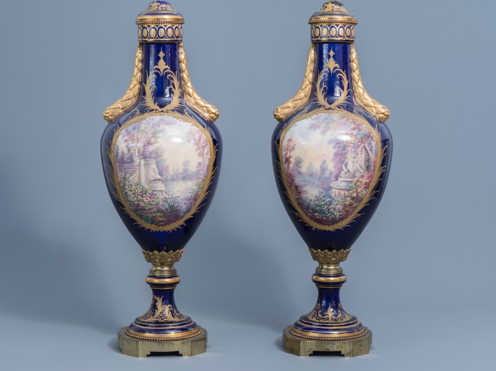 A Fine Large French Sevres Style Porcelain Vases Decorated With Gallant Scenes  View II