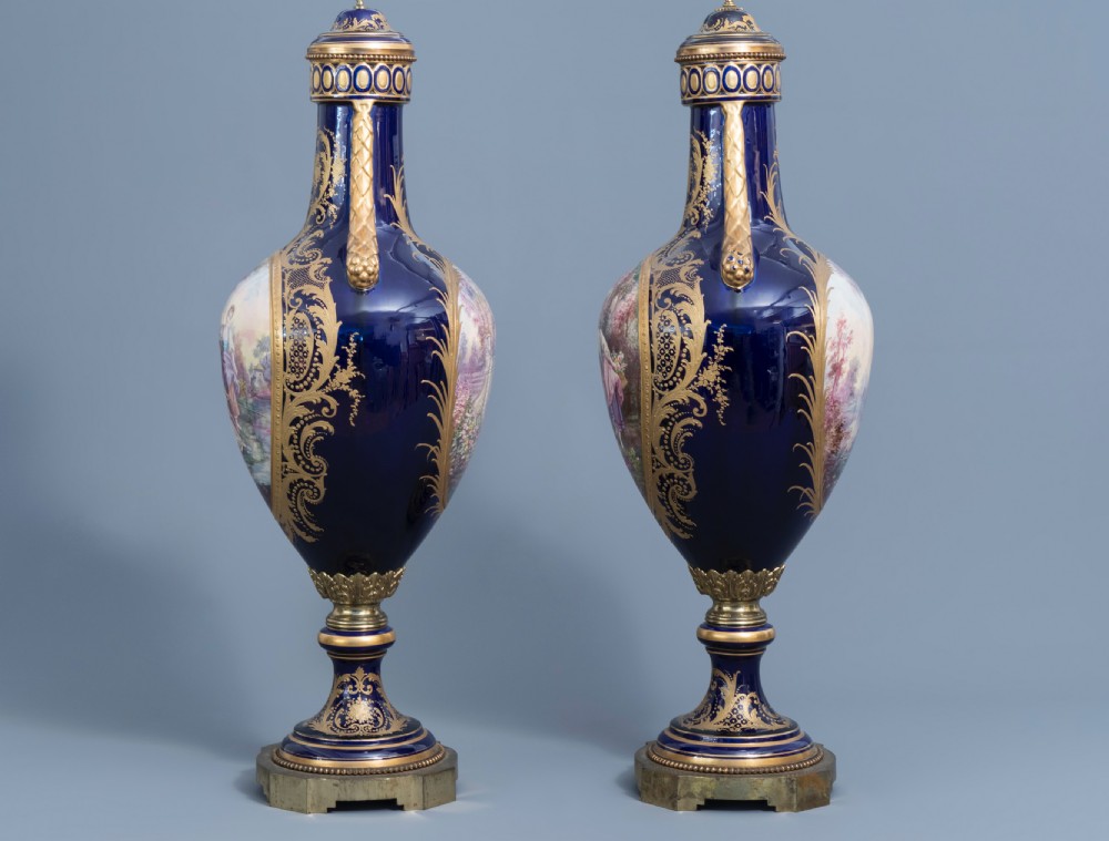A Fine Large French Sevres Style Porcelain Vases Decorated With Gallant Scenes  View III