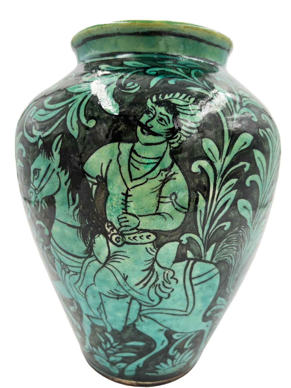 19th Century Turquoise Glazed Qajar Pottery Vase  View V